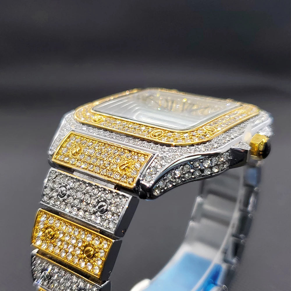 Quartz Wristwatches Iced Out Luxury Square with Full Diamond Unique