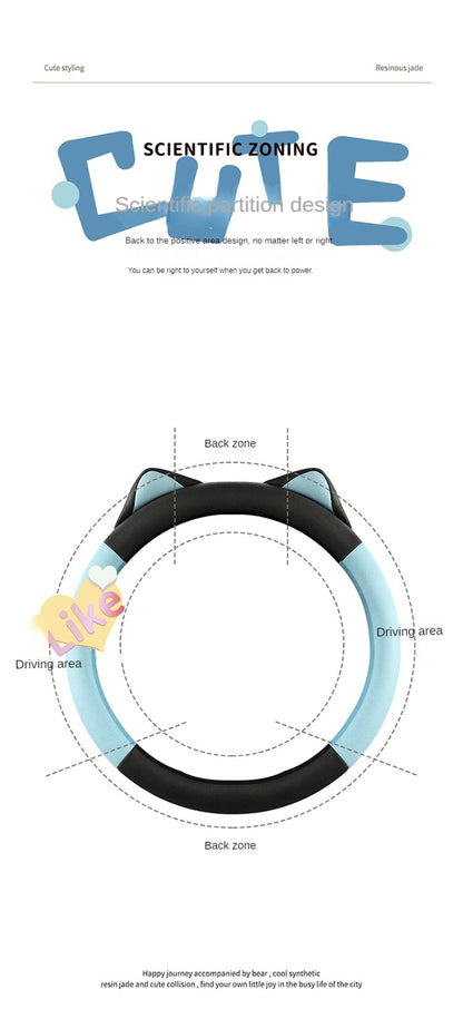 Car Steering Wheel Cover with Cat Ears Anti-slip Wear-resistant Technology Cloth Car Handle Cover Four Seasons