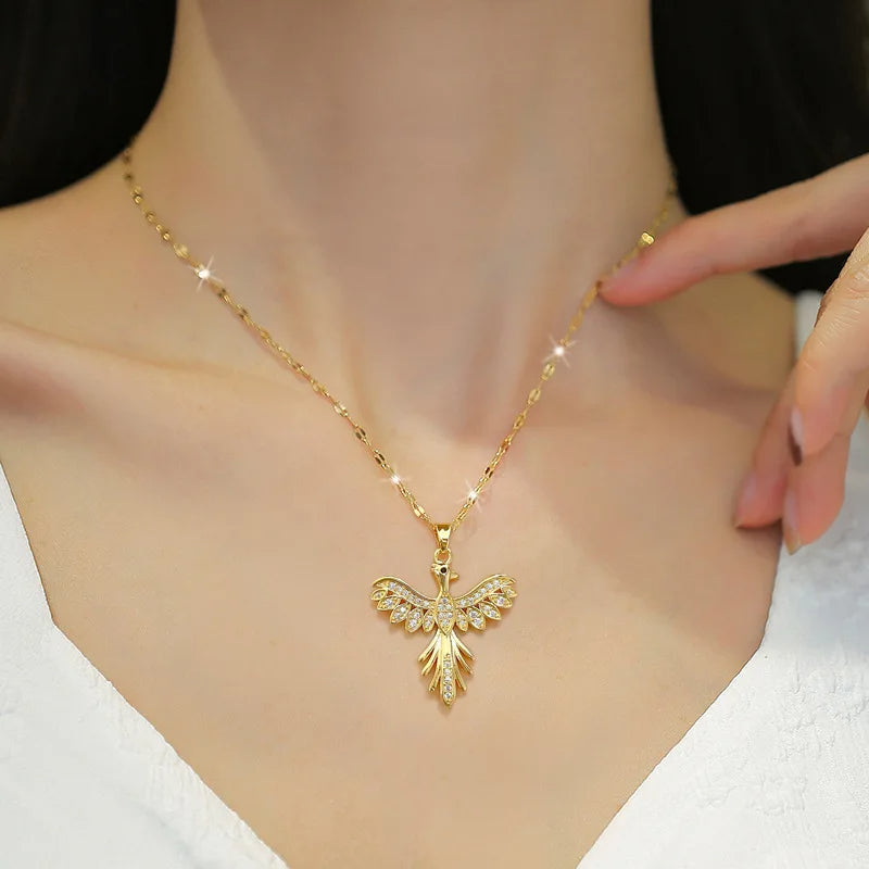 Trendy Phoenix Stainless Steel Zirconia Necklaces