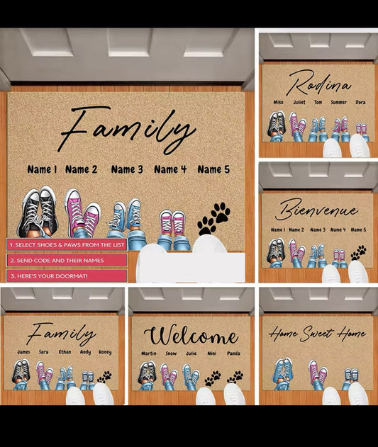 Personalized Doormat Shoes Paws Custom Family Welcome Mat Rug Floor Mats Carpet Home Decor Accessory Pets Owners Lovers