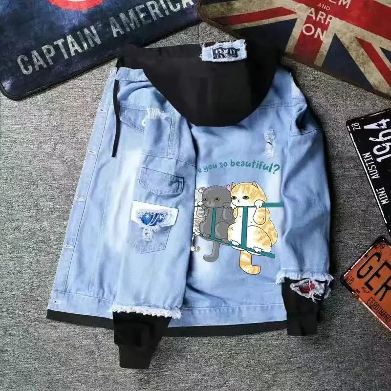 Jean jacket With Hat Hooded