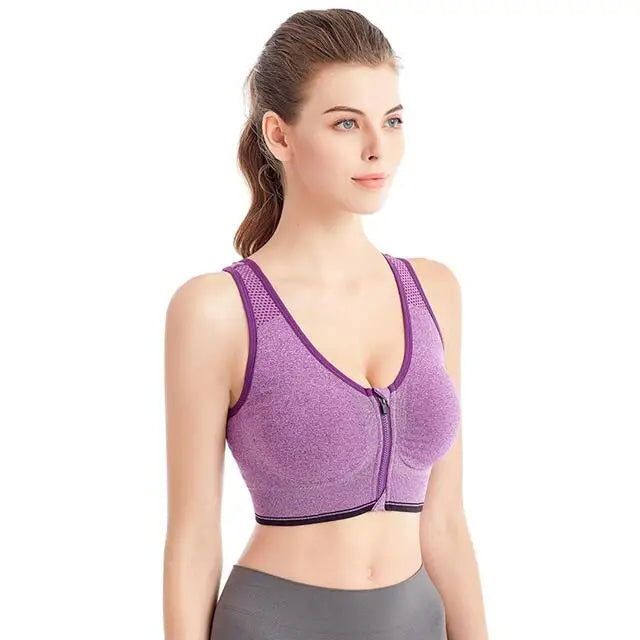 Working and Running Fitness Sports Bra Front Zipper Women's Shockproof Breathable