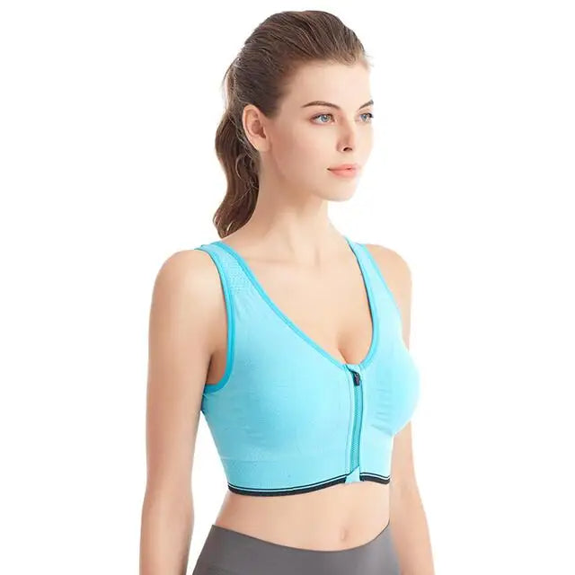 Working and Running Fitness Sports Bra Front Zipper Women's Shockproof Breathable