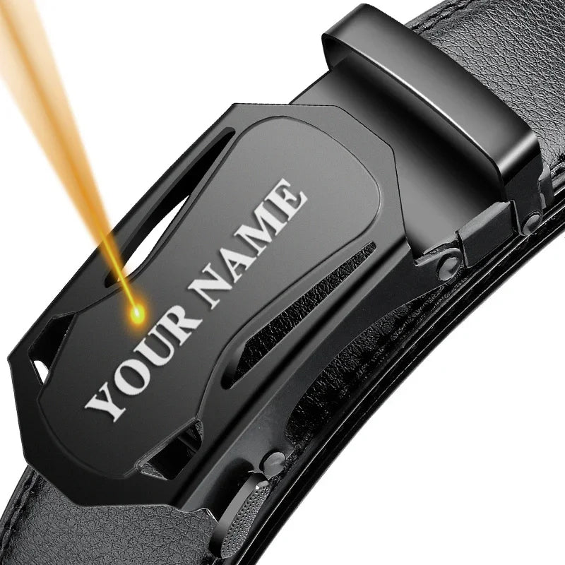 Personalized Belt Men Gift Engraved Custom Name LOGO Automatic Buckle Belts