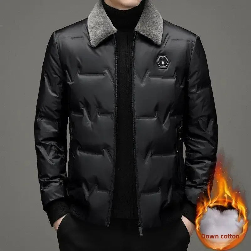 Winter Thickened Warm Cotton Fleece-Lined Lapel Jacket Casual Style