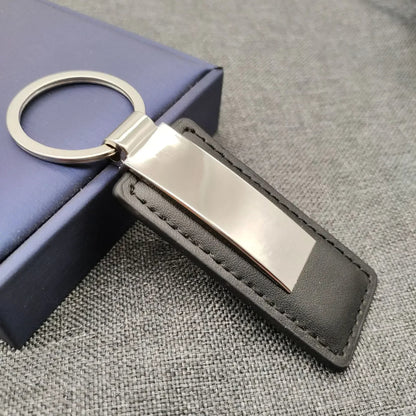 Laser Custom two sides Logo Leather Metal Keychain