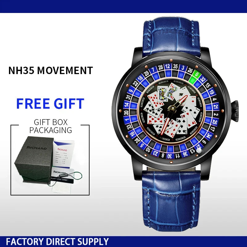 New Mechanical Watch Sapphire Glass Rotating Dial Las Vegas Roulette Desktop Theme Automatic Watch