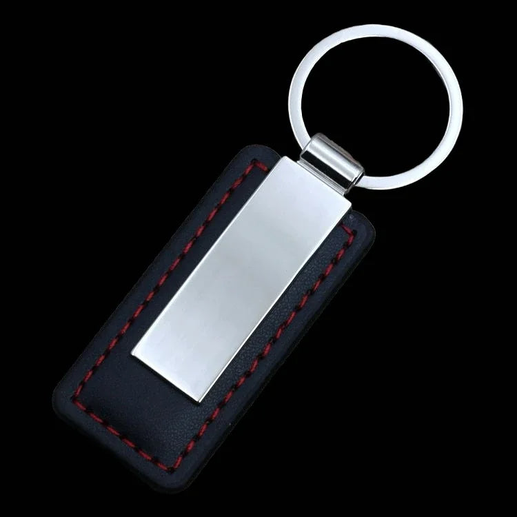 Laser Custom two sides Logo Leather Metal Keychain