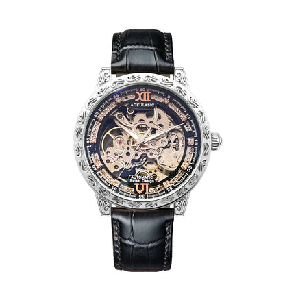 Men Wristwatch Automatic Mechanical Military Sport Transparent Male Clock Skeleton Hollow Watch