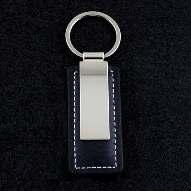 Laser Custom two sides Logo Leather Metal Keychain