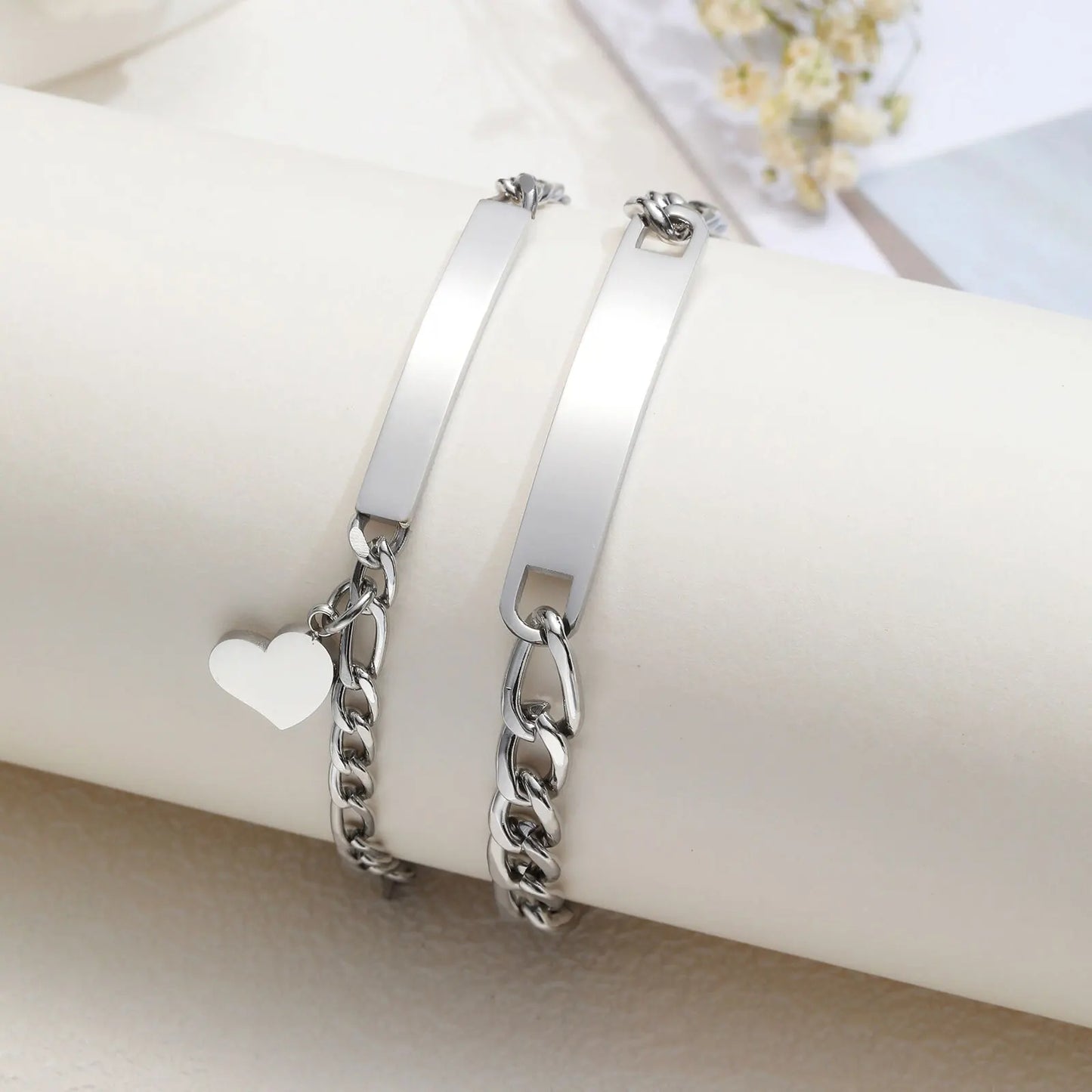 Custom Bracelets for Couples, Love Promise for Women and Men, Figaro Chain Bracelets with Heart