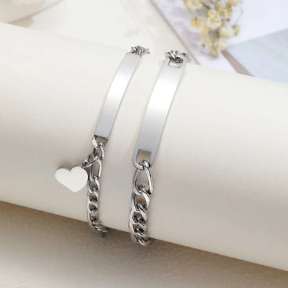 Custom Bracelets for Couples, Love Promise for Women and Men, Figaro Chain Bracelets with Heart