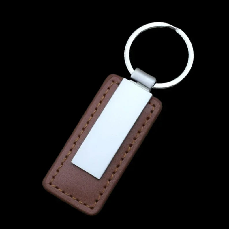 Laser Custom two sides Logo Leather Metal Keychain