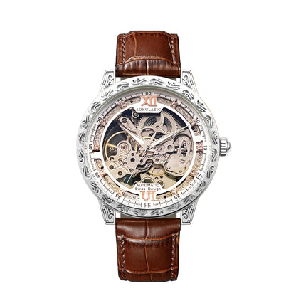 Men Wristwatch Automatic Mechanical Military Sport Transparent Male Clock Skeleton Hollow Watch