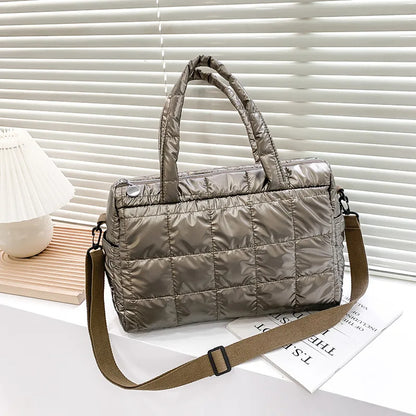 Luxury Space Padded Cotton Handbag Big Capacity Shoulder Bag Waterproof Nylon Bag Travel Down Crossbody Bag