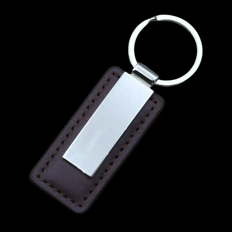 Laser Custom two sides Logo Leather Metal Keychain