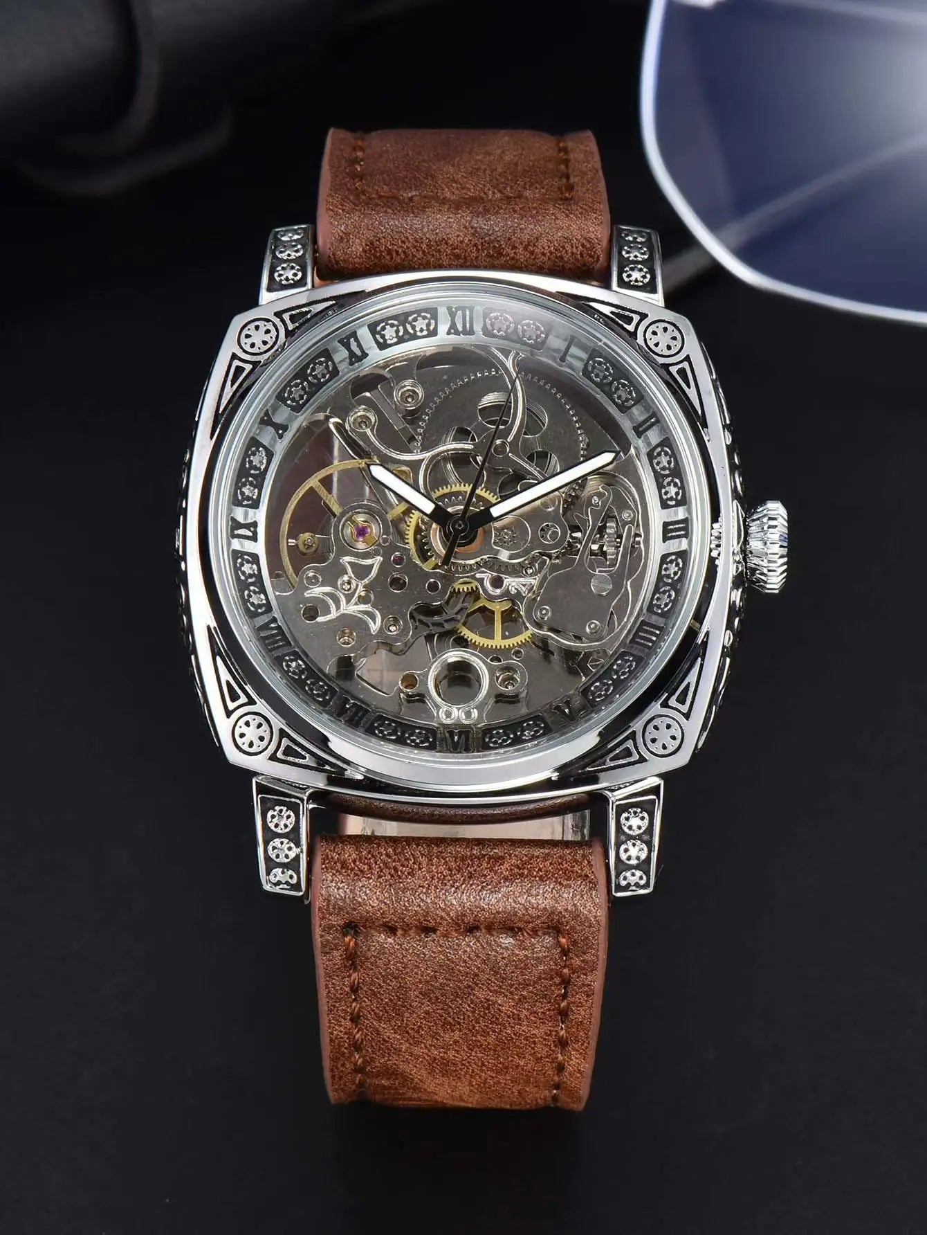 Retro Automatic Watch Mechanical Wristwatches Skeleton Waterproof Leather