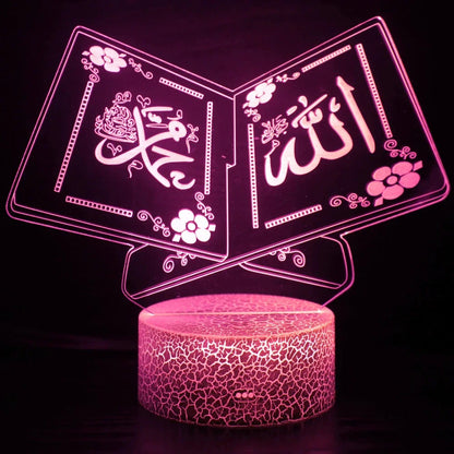 3D Muslim Allah Islamic Night Light Lamp Illusion Night Lights 7 Color Changing Acrylic Table Desk Decoration Lamps