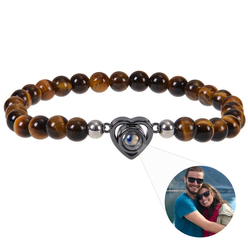 6mm Tiger Eye Beads Bracelets Personalized Photo Projection Bracelet Custom Picture Bracelet Personalized Gifts for Men Women