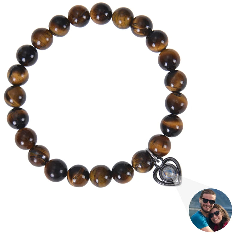 6mm Tiger Eye Beads Bracelets Personalized Photo Projection Bracelet Custom Picture Bracelet Personalized Gifts for Men Women