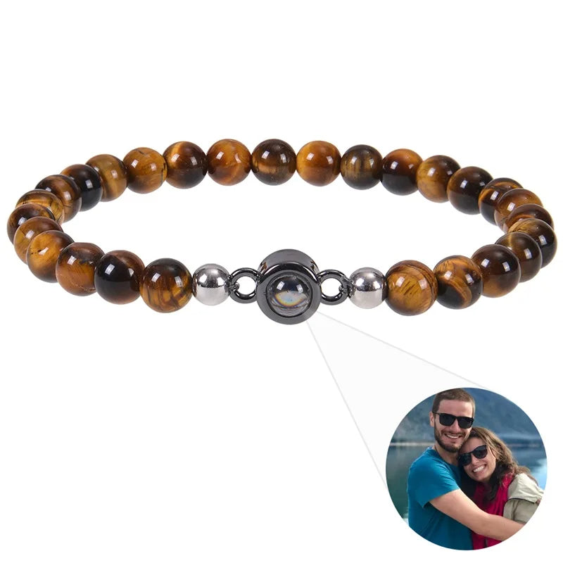 6mm Tiger Eye Beads Bracelets Personalized Photo Projection Bracelet Custom Picture Bracelet Personalized Gifts for Men Women