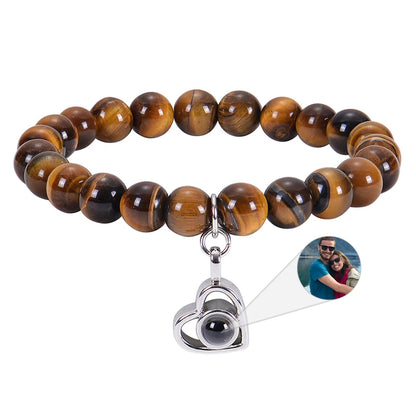 6mm Tiger Eye Beads Bracelets Personalized Photo Projection Bracelet Custom Picture Bracelet Personalized Gifts for Men Women