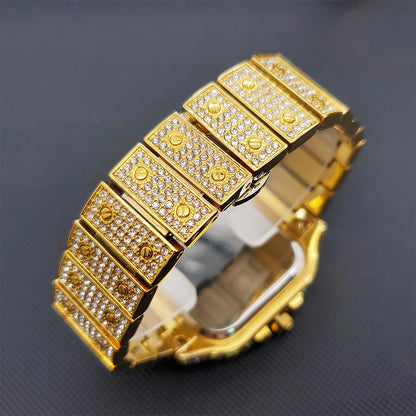 Quartz Wristwatches Iced Out Luxury Square with Full Diamond Unique