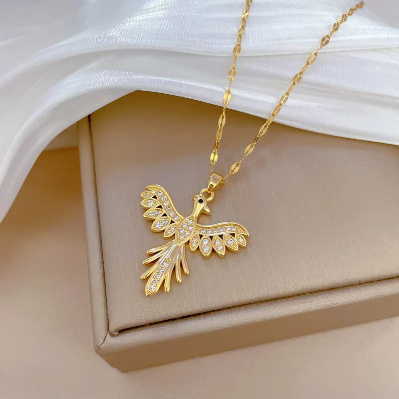 Trendy Phoenix Stainless Steel Zirconia Necklaces