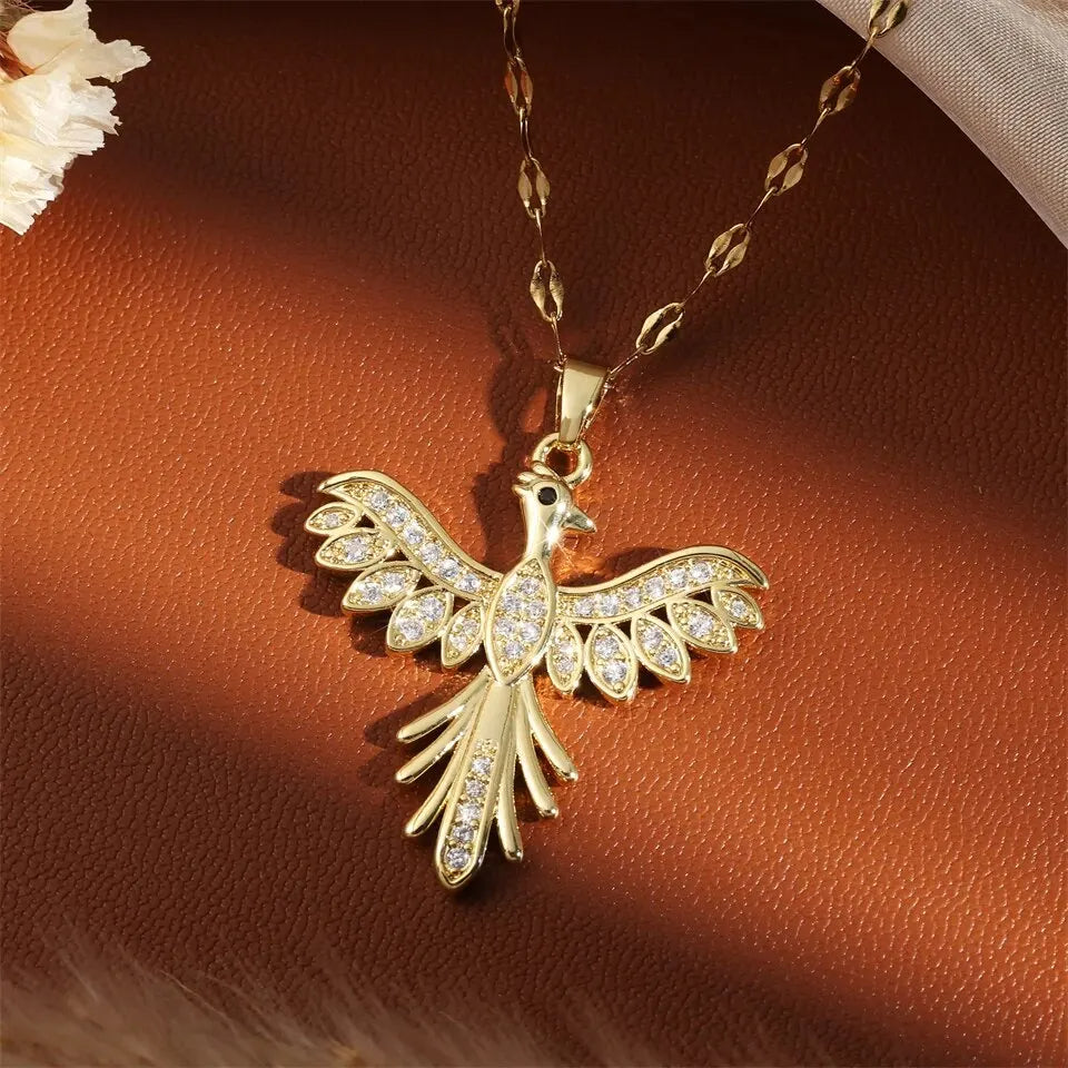 Trendy Phoenix Stainless Steel Zirconia Necklaces