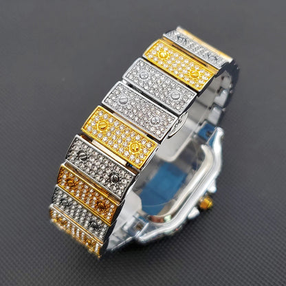 Quartz Wristwatches Iced Out Luxury Square with Full Diamond Unique