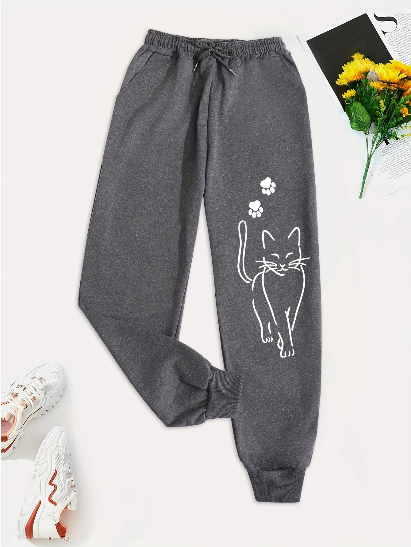 Daily Casual High Quality Cat Print Street Sport Jogging Trouser