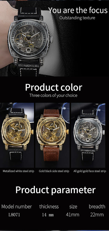 Retro Automatic Watch Mechanical Wristwatches Skeleton Waterproof Leather