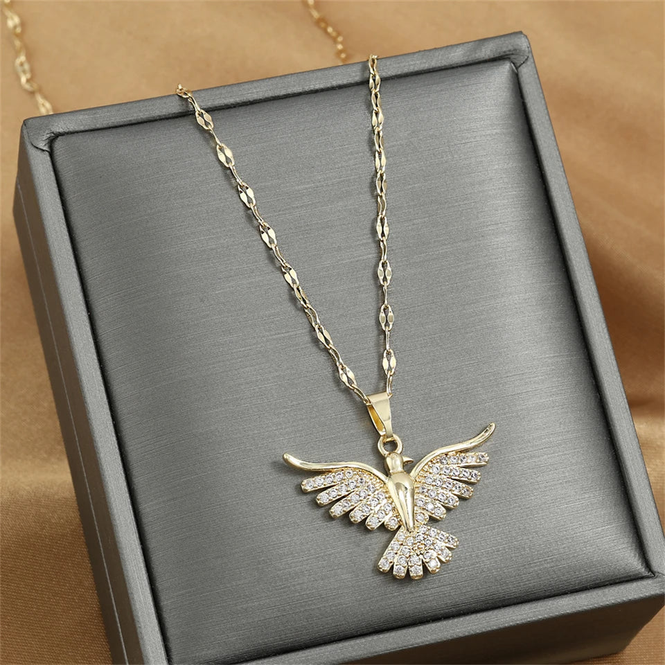 Trendy Phoenix Stainless Steel Zirconia Necklaces