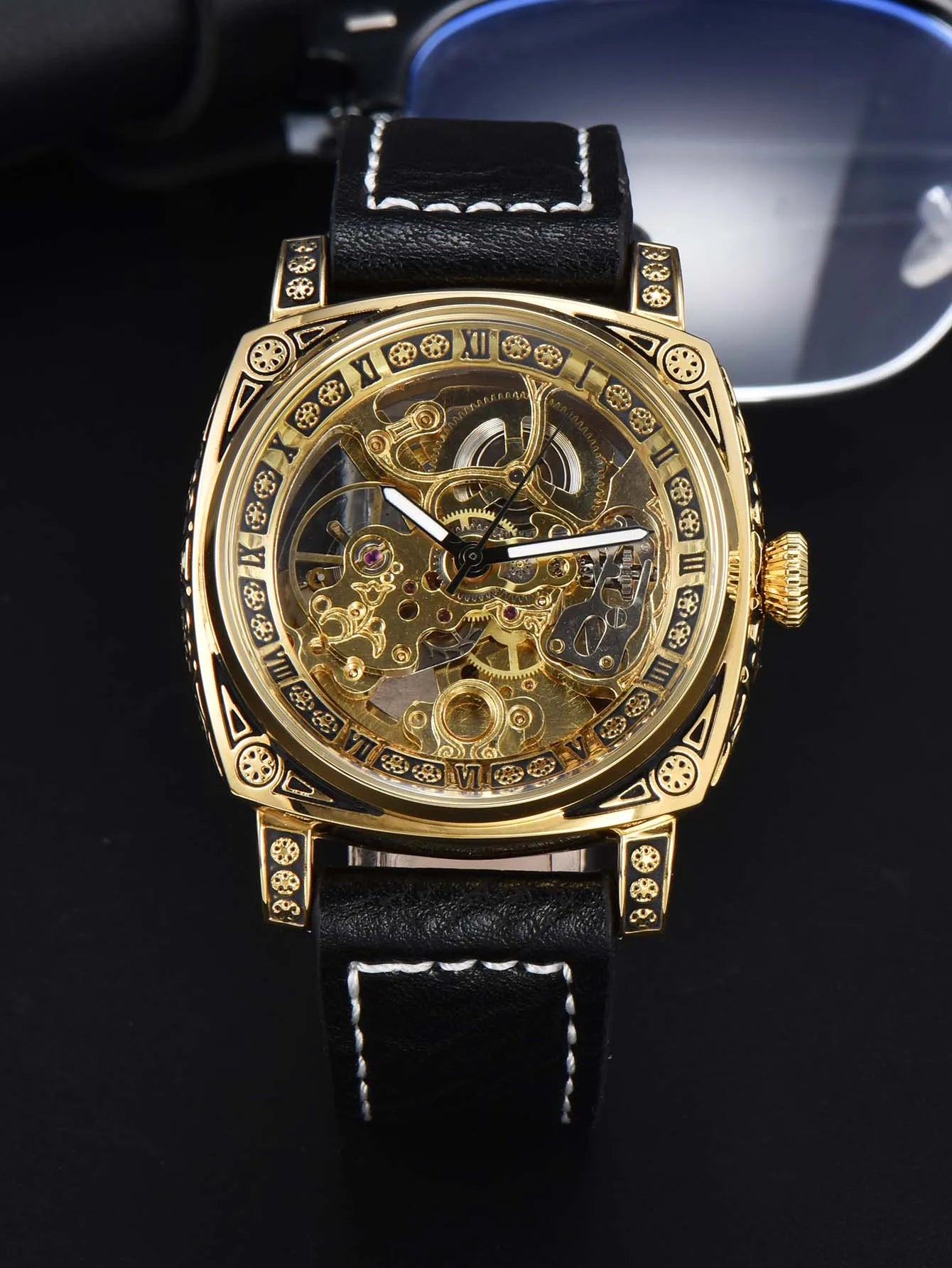 Retro Automatic Watch Mechanical Wristwatches Skeleton Waterproof Leather