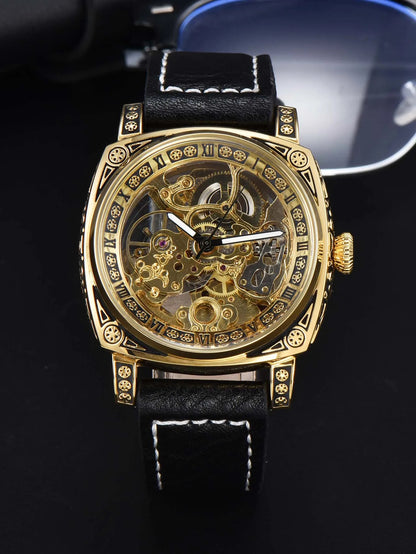 Retro Automatic Watch Mechanical Wristwatches Skeleton Waterproof Leather