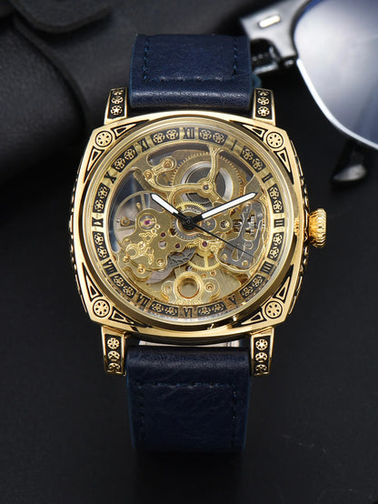 Retro Automatic Watch Mechanical Wristwatches Skeleton Waterproof Leather