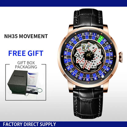 New Mechanical Watch Sapphire Glass Rotating Dial Las Vegas Roulette Desktop Theme Automatic Watch