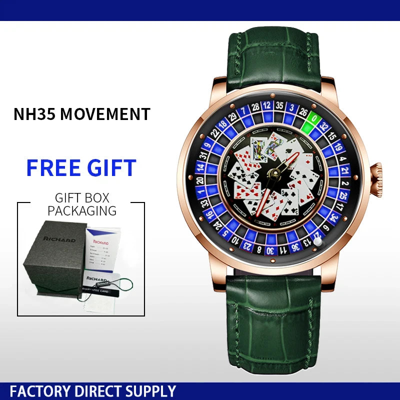 New Mechanical Watch Sapphire Glass Rotating Dial Las Vegas Roulette Desktop Theme Automatic Watch