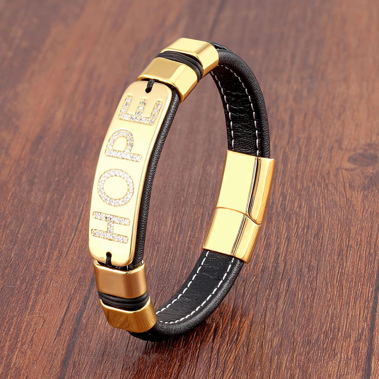 Luxury,Cubic Zirconia Letter,Men Bracelet,Classic,Gold-Plate,Braided Leather Rope,Women Bracelet,