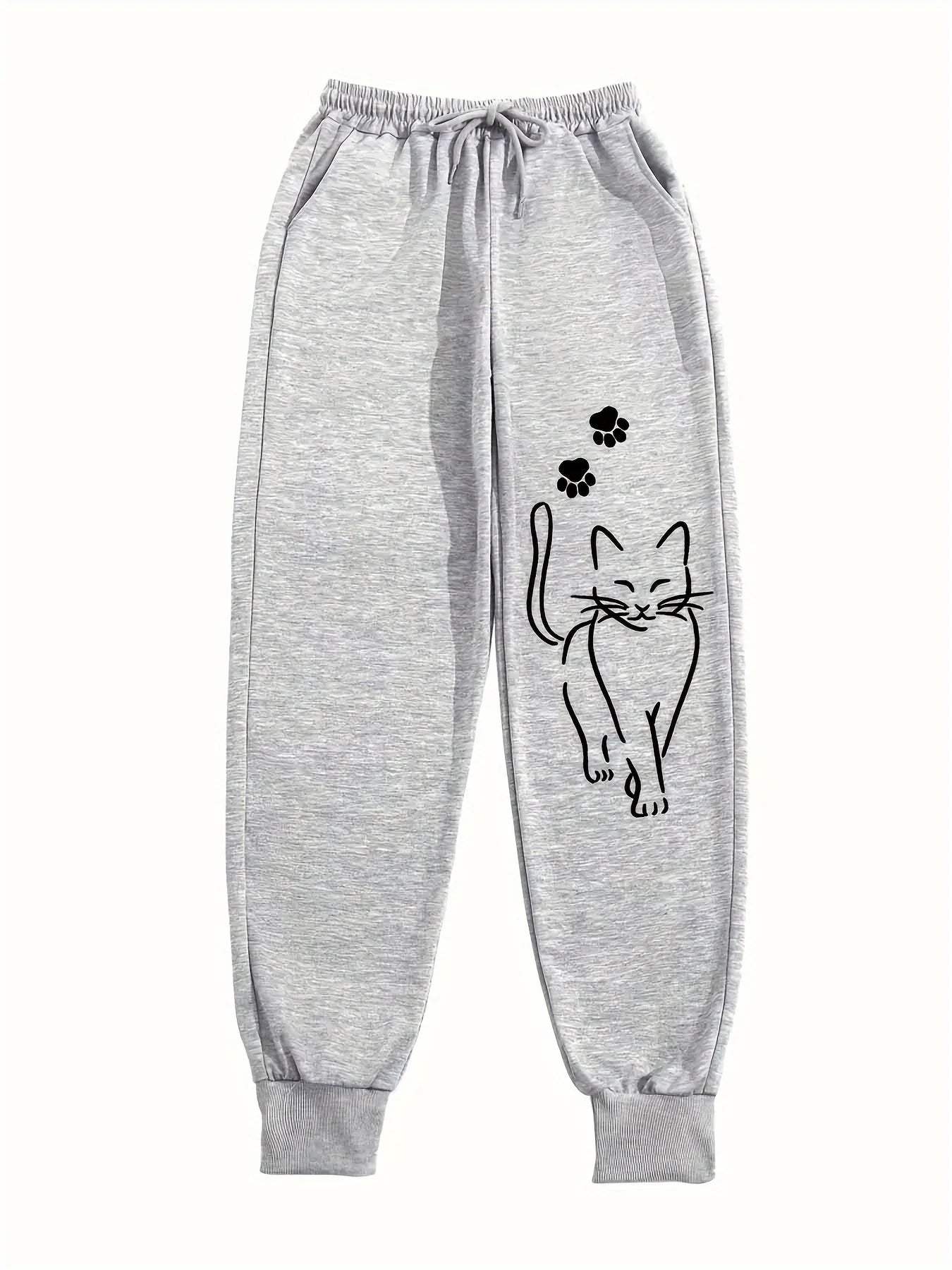 Daily Casual High Quality Cat Print Street Sport Jogging Trouser