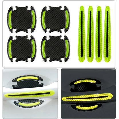 8PCS Car Door Bowl Handle Protector Safety Warning Anti-collision Anti-scratch Reflective Strip Exterior Protection