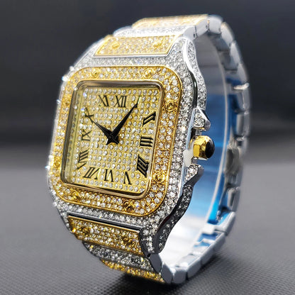 Quartz Wristwatches Iced Out Luxury Square with Full Diamond Unique