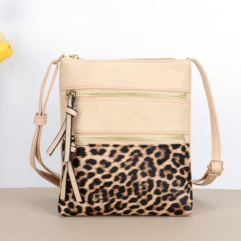 Double Zipper Leopard Pattern Crossbody Bags For Women