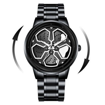 Watch Men Quartz Movement Black Stainless Steel Strap Watch Fashion Sports Style Rotating