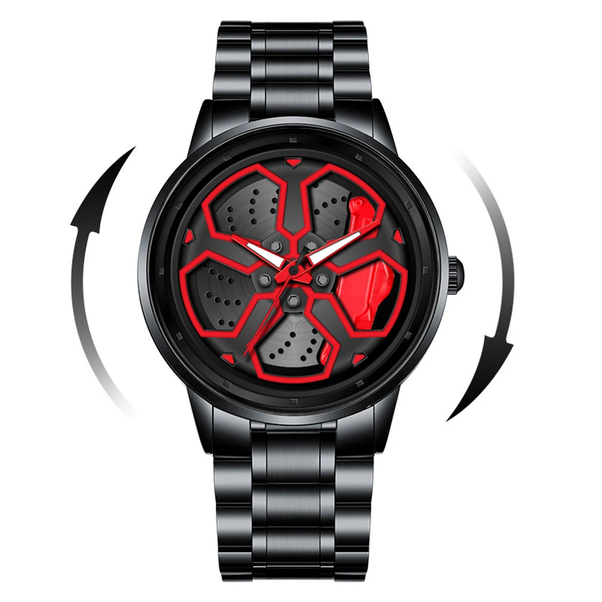 Watch Men Quartz Movement Black Stainless Steel Strap Watch Fashion Sports Style Rotating