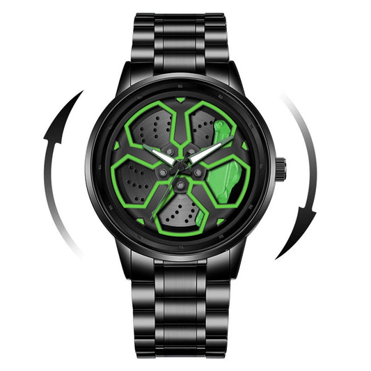 Watch Men Quartz Movement Black Stainless Steel Strap Watch Fashion Sports Style Rotating