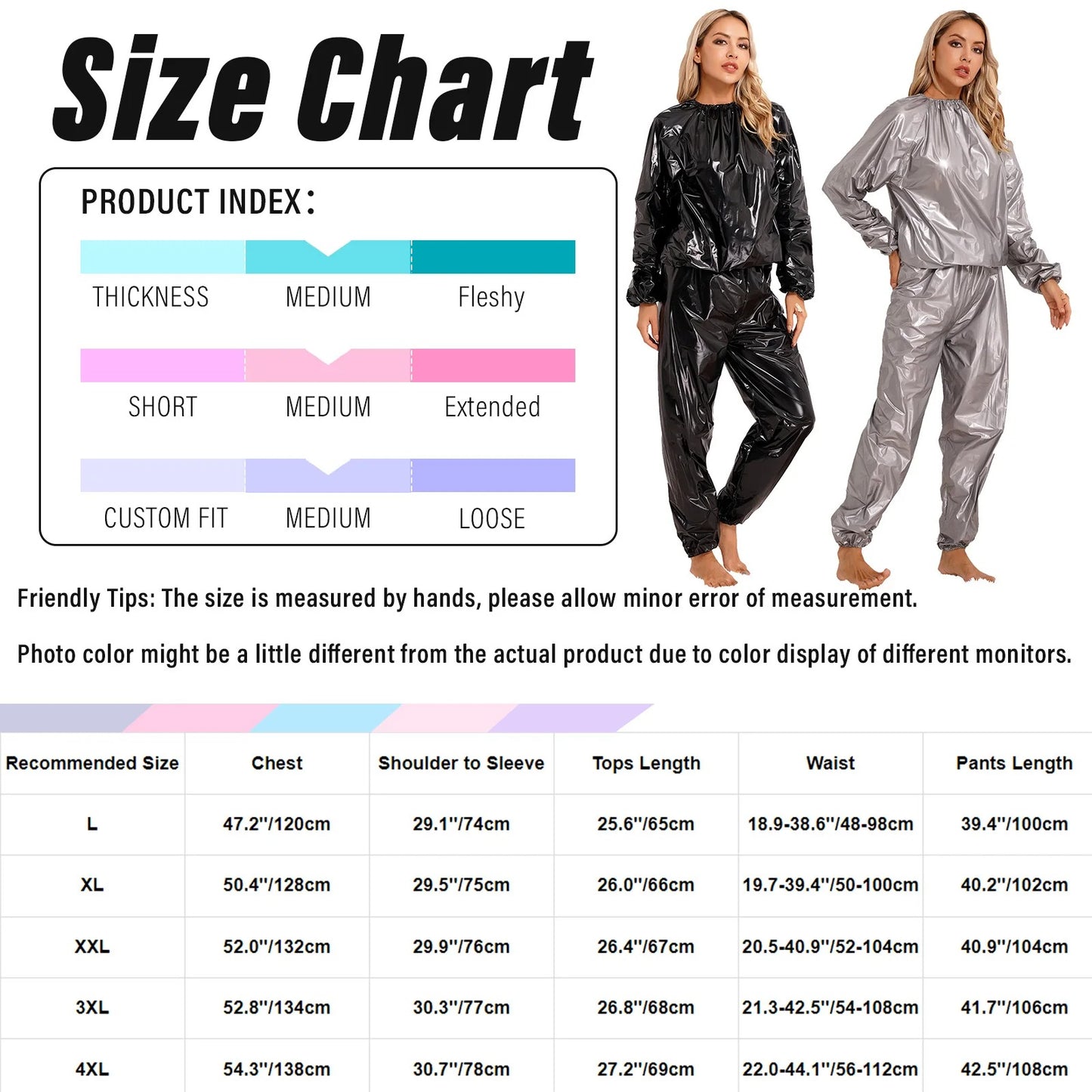 Men Women PVC Sauna Suit Long Sleeve Elastic Cuff Top Pants Set Weight Loss Sweat Suit Slimming Fitness Gym Jogging Workout Suit