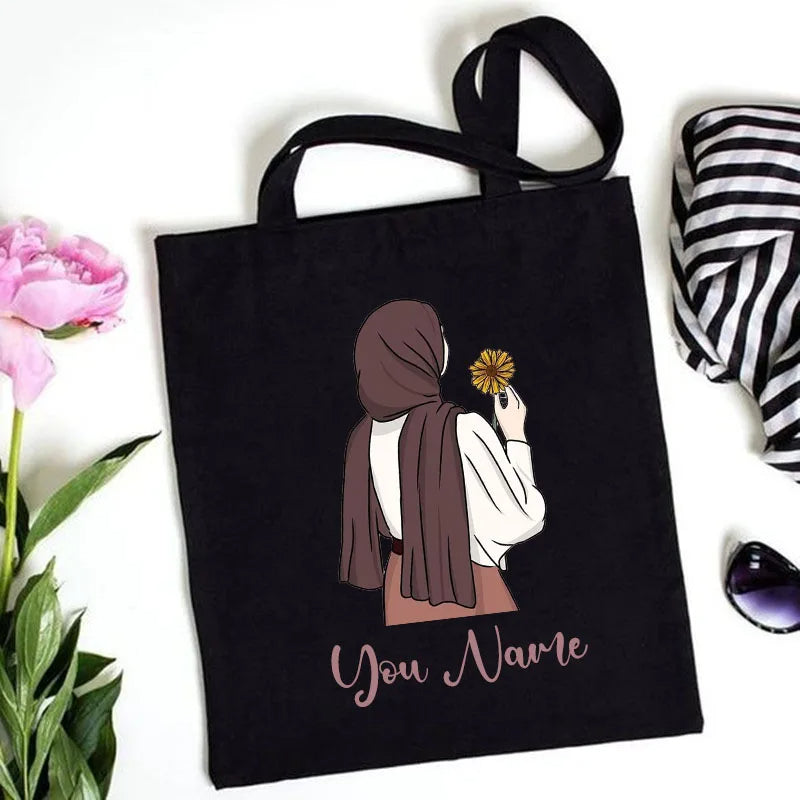 Personalized Hijabi Girl Shoulder Bag Female Canvas Bags Muslim Girl