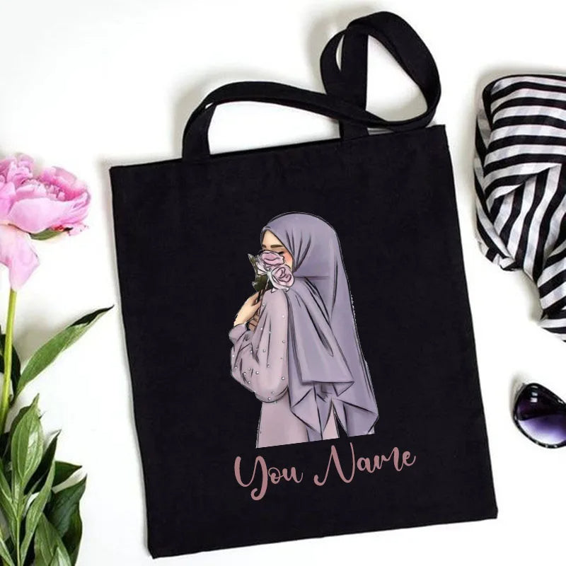 Personalized Hijabi Girl Shoulder Bag Female Canvas Bags Muslim Girl