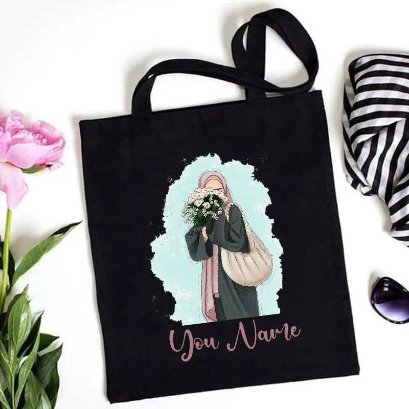 Personalized Hijabi Girl Shoulder Bag Female Canvas Bags Muslim Girl